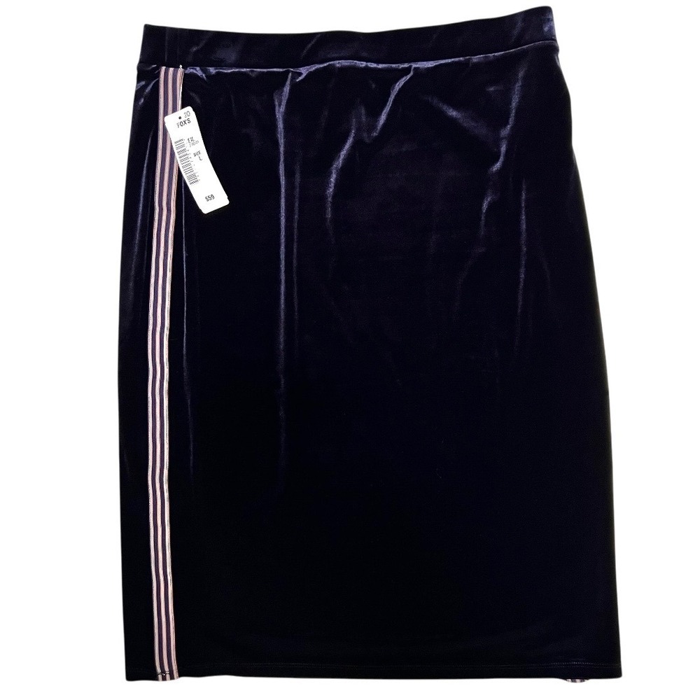 NWT Elie Tahari Velvet Midi Skirt Navy L‎ Side Stripe Office Siren Sporty Chic - Picture 4 of 16